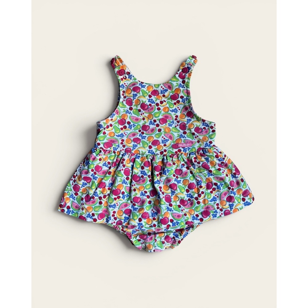 OSHKOSH Vintage 90s Baby B'gosh Fruit Print Romper Dress Bubble Made in USA